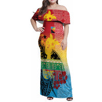 Personalised Torba PNG Day Family Matching Off Shoulder Maxi Dress and Hawaiian Shirt Oro Tapa Pattern - Polynesian Pride