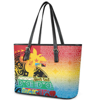 Personalised Torba PNG Day Leather Tote Bag Oro Tapa Pattern - Polynesian Pride