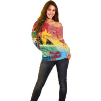 Personalised Torba PNG Day Off Shoulder Sweater Oro Tapa Pattern - Polynesian Pride