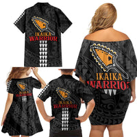 Aloha Spirit Ikaika Warrior Helmet Family Matching Off Shoulder Short Dress and Hawaiian Shirt