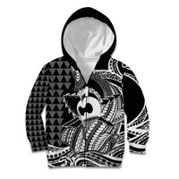 Koa Ikaika Warrior Helmet with Shark Kid Hoodie Black Kakau Style LT9 Zip Hoodie Black - Polynesian Pride