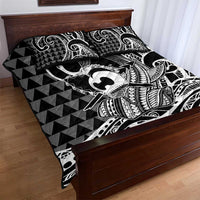 Koa Ikaika Warrior Helmet with Shark Quilt Bed Set Black Kakau Style