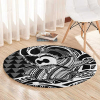 Koa Ikaika Warrior Helmet with Shark Round Carpet Black Kakau Style LT9 - Polynesian Pride