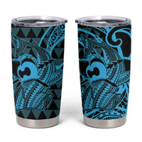 Koa Ikaika Warrior Helmet with Shark Tumbler Cup Blue Kakau Style