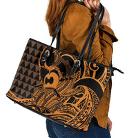 Koa Ikaika Warrior Helmet with Shark Leather Tote Bag Gold Kakau Style