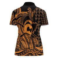 Koa Ikaika Warrior Helmet with Shark Women Polo Shirt Gold Kakau Style