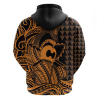 Koa Ikaika Warrior Helmet with Shark Zip Hoodie Gold Kakau Style LT9 - Polynesian Pride