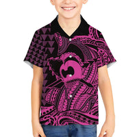 Koa Ikaika Warrior Helmet with Shark Kid Hawaiian Shirt Pink Kakau Style