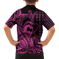 Koa Ikaika Warrior Helmet with Shark Kid Hawaiian Shirt Pink Kakau Style