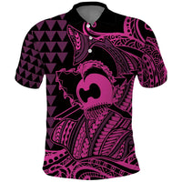 Koa Ikaika Warrior Helmet with Shark Polo Shirt Pink Kakau Style