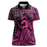 Koa Ikaika Warrior Helmet with Shark Women Polo Shirt Pink Kakau Style