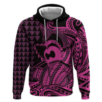 Koa Ikaika Warrior Helmet with Shark Zip Hoodie Pink Kakau Style LT9 Pullover Hoodie Pink - Polynesian Pride