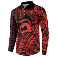 Koa Ikaika Warrior Helmet with Shark Button Sweatshirt Red Kakau Style LT9 - Polynesian Pride
