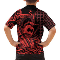 Koa Ikaika Warrior Helmet with Shark Kid Hawaiian Shirt Red Kakau Style