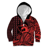 Koa Ikaika Warrior Helmet with Shark Kid Hoodie Red Kakau Style LT9 Zip Hoodie Red - Polynesian Pride