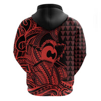 Koa Ikaika Warrior Helmet with Shark Zip Hoodie Red Kakau Style LT9 - Polynesian Pride