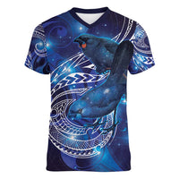 North Island Kokako and South Island Kokako Women V-Neck T-Shirt New Zealand Native Bird with Galaxy Vibe