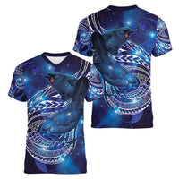 North Island Kokako and South Island Kokako Women V-Neck T-Shirt New Zealand Native Bird with Galaxy Vibe