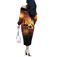 ANZAC Day Film Reel Lest We Forget Off The Shoulder Long Sleeve Dress Australia NZ Memorial