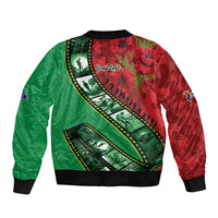 Personalised Cook Islands ANZAC 1915-2026 Filmstrip Sleeve Zip Bomber Jacket Lest We Forget 25 April