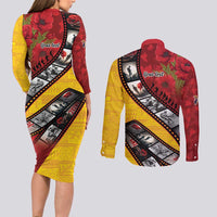 Personalised Niue ANZAC 1915-2026 Filmstrip Couples Matching Long Sleeve Bodycon Dress and Long Sleeve Button Shirt Lest We Forget 25 April