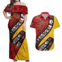 Personalised Niue ANZAC 1915-2026 Filmstrip Couples Matching Off Shoulder Maxi Dress and Hawaiian Shirt Lest We Forget 25 April