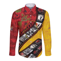 Personalised Niue ANZAC 1915-2026 Filmstrip Long Sleeve Button Shirt Lest We Forget 25 April LT9 Unisex Gold - Polynesian Pride