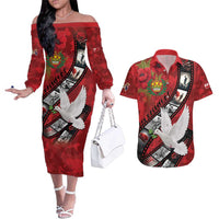 Personalised Tonga ANZAC 1915-2026 Filmstrip Couples Matching Off The Shoulder Long Sleeve Dress and Hawaiian Shirt Lest We Forget 25 April