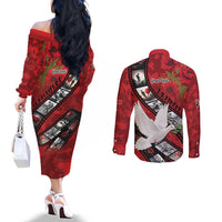 Personalised Tonga ANZAC 1915-2026 Filmstrip Couples Matching Off The Shoulder Long Sleeve Dress and Long Sleeve Button Shirt Lest We Forget 25 April
