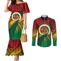 Personalised Vanuatu Yumi 44th Indipendens Dei Couples Matching Mermaid Dress and Long Sleeve Button Shirt Vanuatuan Broad Tusk with Polynesian Tribal