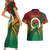 Personalised Vanuatu Yumi 44th Indipendens Dei Couples Matching Short Sleeve Bodycon Dress and Hawaiian Shirt Vanuatuan Broad Tusk with Polynesian Tribal