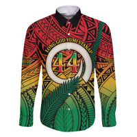 Personalised Vanuatu Yumi 44th Indipendens Dei Family Matching Off Shoulder Short Dress and Hawaiian Shirt Vanuatuan Broad Tusk with Polynesian Tribal LT9 Dad's Shirt - Long Sleeve Reggae - Polynesian Pride