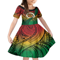 Personalised Vanuatu Yumi 44th Indipendens Dei Kid Short Sleeve Dress Vanuatuan Broad Tusk with Polynesian Tribal