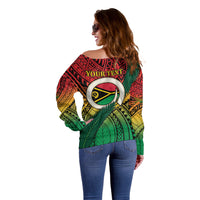 Personalised Vanuatu Yumi 44th Indipendens Dei Off Shoulder Sweater Vanuatuan Broad Tusk with Polynesian Tribal