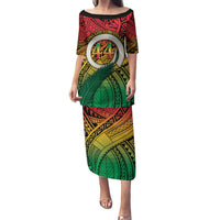 Personalised Vanuatu Yumi 44th Indipendens Dei Puletasi Vanuatuan Broad Tusk with Polynesian Tribal LT9 Long Dress Reggae - Polynesian Pride
