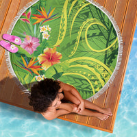 Polynesian Tribal Flower Tattoo Beach Blanket Special Lime Green Vibe