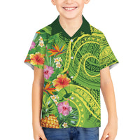 Polynesian Tribal Flower Tattoo Family Matching Puletasi and Hawaiian Shirt Special Lime Green Vibe LT9 Son's Shirt Lime Green - Polynesian Pride