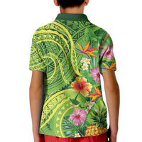 Polynesian Tribal Flower Tattoo Kid Polo Shirt Special Lime Green Vibe
