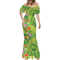 Polynesian Tribal Flower Tattoo Mermaid Dress Special Lime Green Vibe LT9 - Polynesian Pride