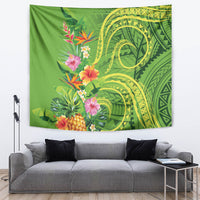 Polynesian Tribal Flower Tattoo Tapestry Special Lime Green Vibe