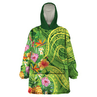 Polynesian Tribal Flower Tattoo Wearable Blanket Hoodie Special Lime Green Vibe