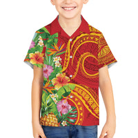 Polynesian Tribal Flower Tattoo Family Matching Puletasi and Hawaiian Shirt Special Vermilion Vibe LT9 Son's Shirt Brownish-red - Polynesian Pride