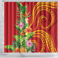 Polynesian Tribal Flower Tattoo Shower Curtain Special Vermilion Vibe