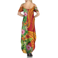 Polynesian Tribal Flower Tattoo Summer Maxi Dress Special Vermilion Vibe LT9 - Polynesian Pride