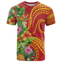 Polynesian Tribal Flower Tattoo T Shirt Special Vermilion Vibe LT9 Brownish-red - Polynesian Pride