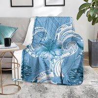 Polynesian Hibiscus Flower Tribal Blanket Blue Color