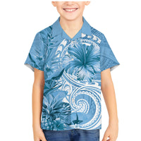 Polynesian Hibiscus Flower Tribal Family Matching Mermaid Dress and Hawaiian Shirt Blue Color