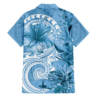 Polynesian Hibiscus Flower Tribal Family Matching Tank Maxi Dress and Hawaiian Shirt Blue Color LT9 - Polynesian Pride