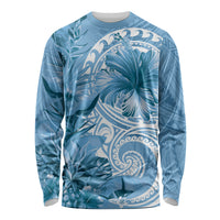Polynesian Hibiscus Flower Tribal Long Sleeve Shirt Blue Color LT9 Unisex Blue - Polynesian Pride