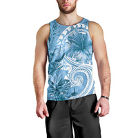 Polynesian Hibiscus Flower Tribal Men Tank Top Blue Color
